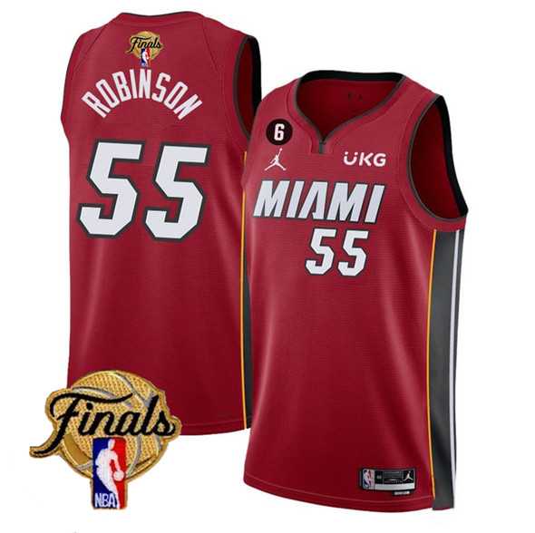 Men's Miami Heat #55 Duncan Robinson Red 2023 Finals Statement Edition With NO.6 Patch Stitched Basketball Jersey Dzhi
